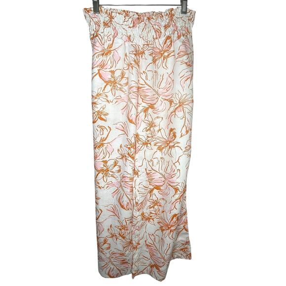 Joie Pants - Joie linen blend wide leg pull on floral pants, cream/orange, size S, EUC